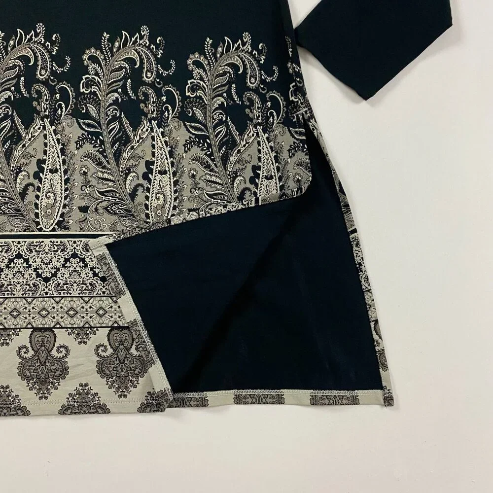 NWOT J. Jill Wearever Collection Long Sleeve Paisley Border Tunic Top Blouse M - Picture 9 of 16